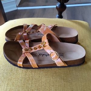 Birkenstock Reptile Print Pink/Orange Size 10